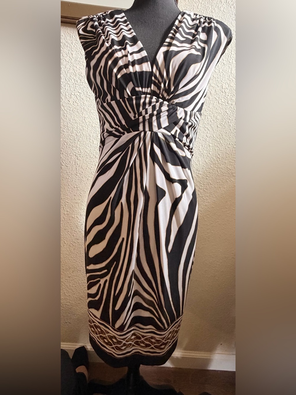 New Cache Zebra-Print Midi Dress in Black & White
